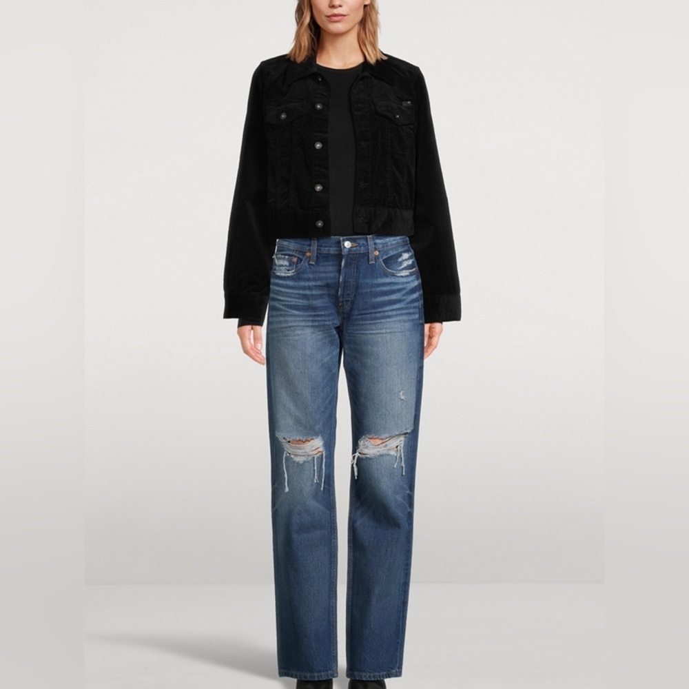 NWT RE/DONE High-Rise Cotton Distressed 5 pocket Dark Wash Skinny Leg Jeans 25